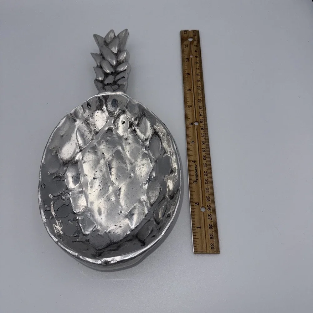 PINEAPPLE SERVING TRAY Majolica Mexico BRUSHED Aluminum BREAK RESISTANT